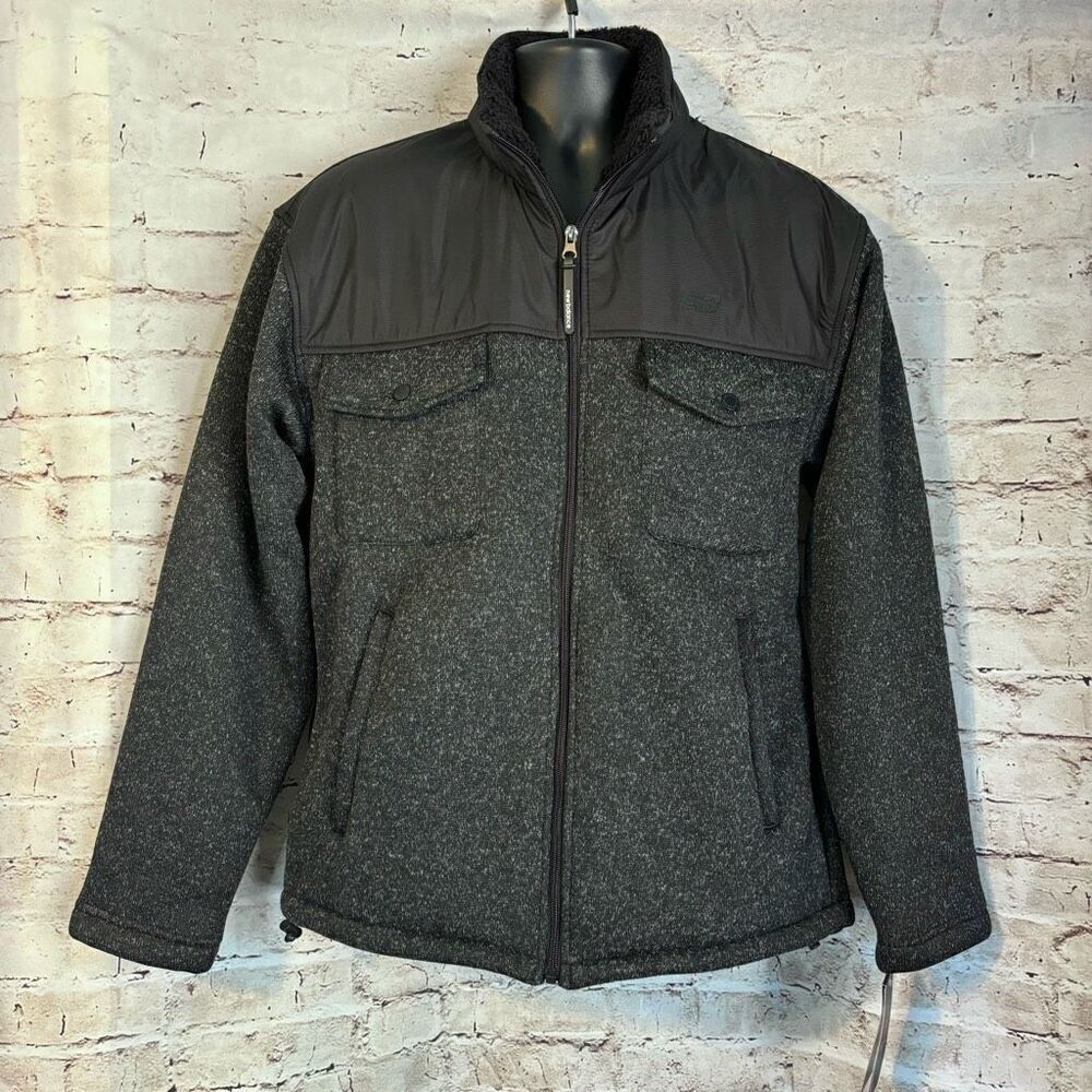 New Balance Stand Collar Black Fleece Full Zip Jacket Lined Gray Mens Medium NWT